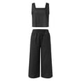 thumbnail image 4 of BLOCLOALO 2 Piece Lounge Set Sleeveless Tops Women's Outfits Square Neck Linen Tank Crop Top Wide Leg Pants Matching Set Cropped Tank Tops Dressy Casual Suit Casual Lounge Sets for Women Black Xl, 4 of 7