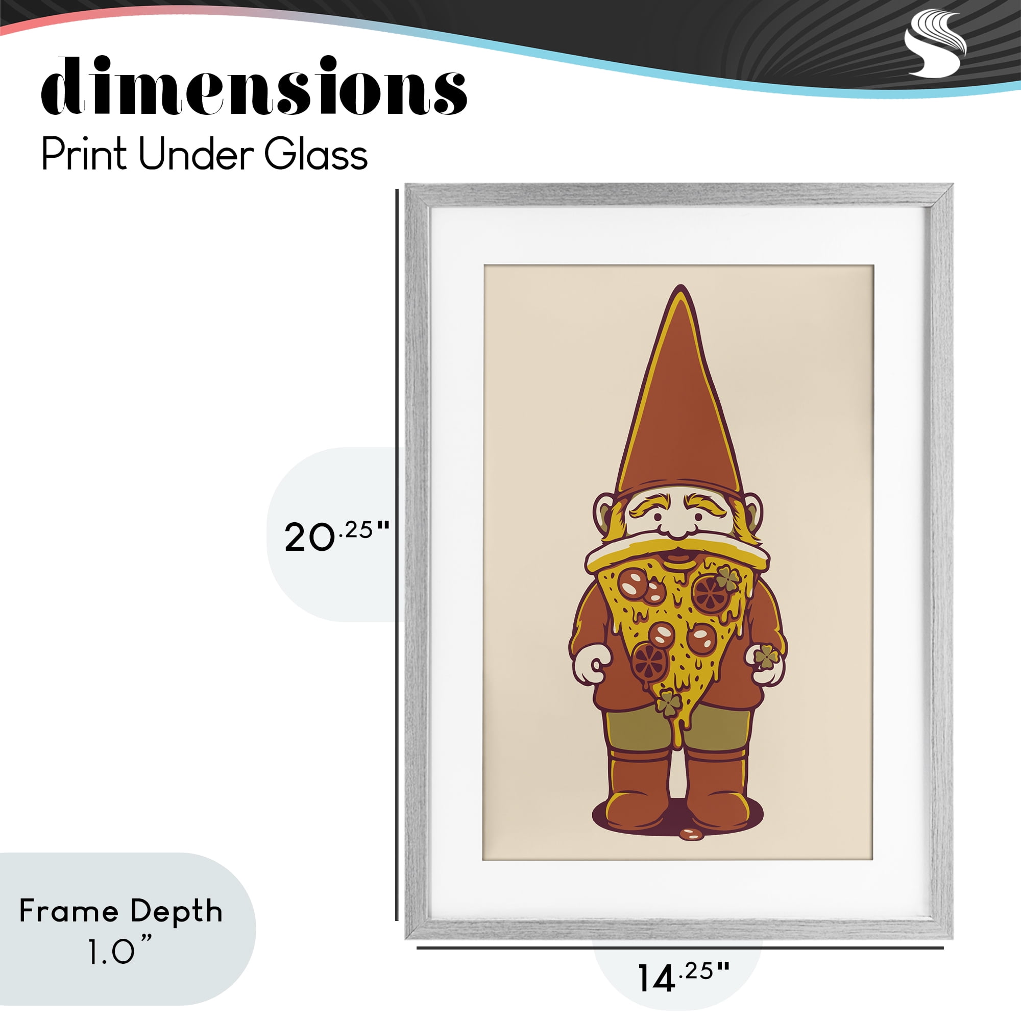 Stupell Industries Happy Pizza Gnome Gray Framed Print Under Glass, design by Tobe Fonseca