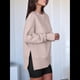 thumbnail image 4 of Sudaderas Oversize para Mujer, Cuello Redondo, Larga, Informales, Holgadas, con Aberturas, para Otoño Caqui L, 4 of 9