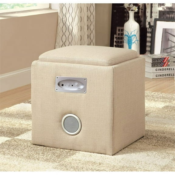 Bowery Hill Square Speaker Ottoman in Ivory