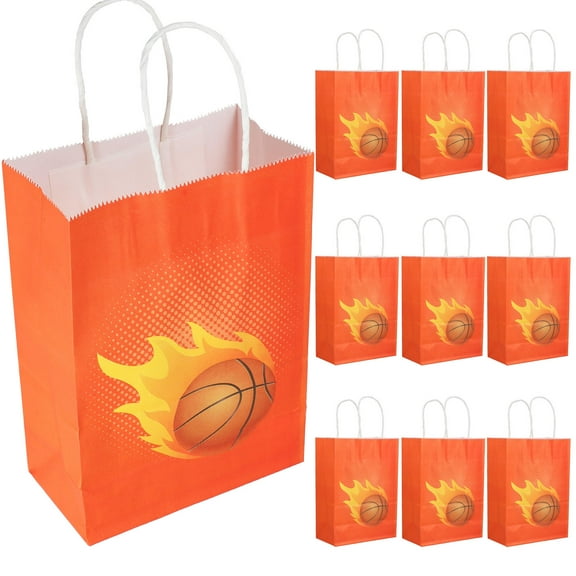 GAXIRE Set of 10 Portable Orange Basketball-Themed Candy Bags for Travel, Shopping, and Outdoor Activities