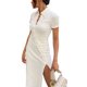 thumbnail image 3 of TRKIYQC 2022 nuevo estilo mujeres Sexy manga corta vestido largo señoras elegante camisa cuello botón ajustado tejido biselado abertura lateral vestido verano TRKIYQC  moderno, 3 of 10