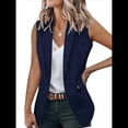 thumbnail image 2 of Chaleco Blazer Sin Mangas para Mujer, Informal, con Abertura Frontal, un Botón, Chaqueta de Verano con Bolsillos. Azul Marino M, 2 of 6