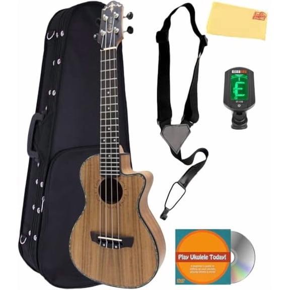 Crafter UC-250C Koa Concert Ukulele Bundle with Hard Case, Tuner, Strap, Austin Bazaar Instructional DVD, and Polishing Cloth
