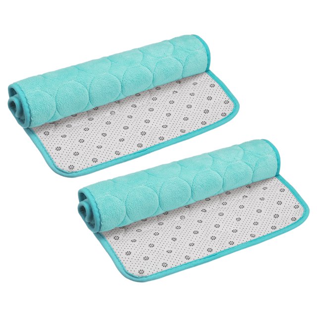 Memoria Espuma Baño Alfombra 2uds, 24" x 35.5" Coral Vellón Baño Ducha Alfombra Antideslizantes Lavables Alfombras para Cocina Baño Pisos - Cielo Azul
