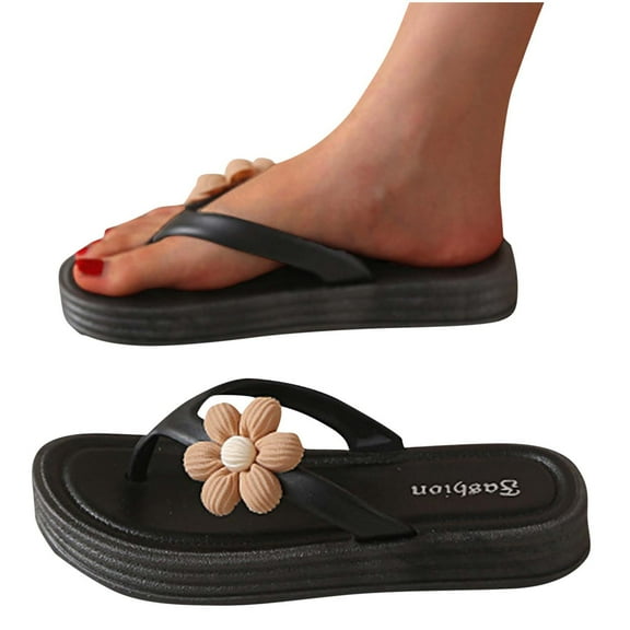 abtuhar Womens Flip Flops,Sandals for Women,New Women's Fashion Leisure Woven Vacation Breathable Beach Flip Flops Sandals Black