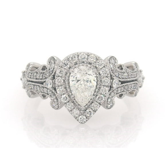 Pear Cut Diamond Engagement Ring, Halo Diamond Wedding Anniversary Ring, Blue Sapphire Surprise Diamond Ring, Cluster Diamond Ring, 925 Sterling Silver, 2.3 Ct Simulated Diamond