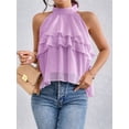 thumbnail image 6 of Women's Layered Ruffle Hem Sleeveless Halter Chiffon Blouse Flowy Tank Tops L, 6 of 10