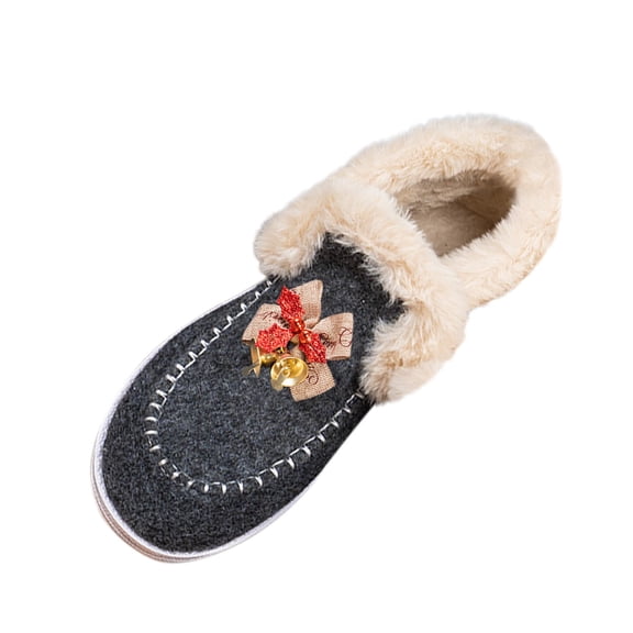 Xfvqtps Womens Faux Fur Lined Slippers Denim Texture Upper Pull Tab Comfort House Shoes with Soft Sole for Indoor Outdoor Relaxation Khaki
