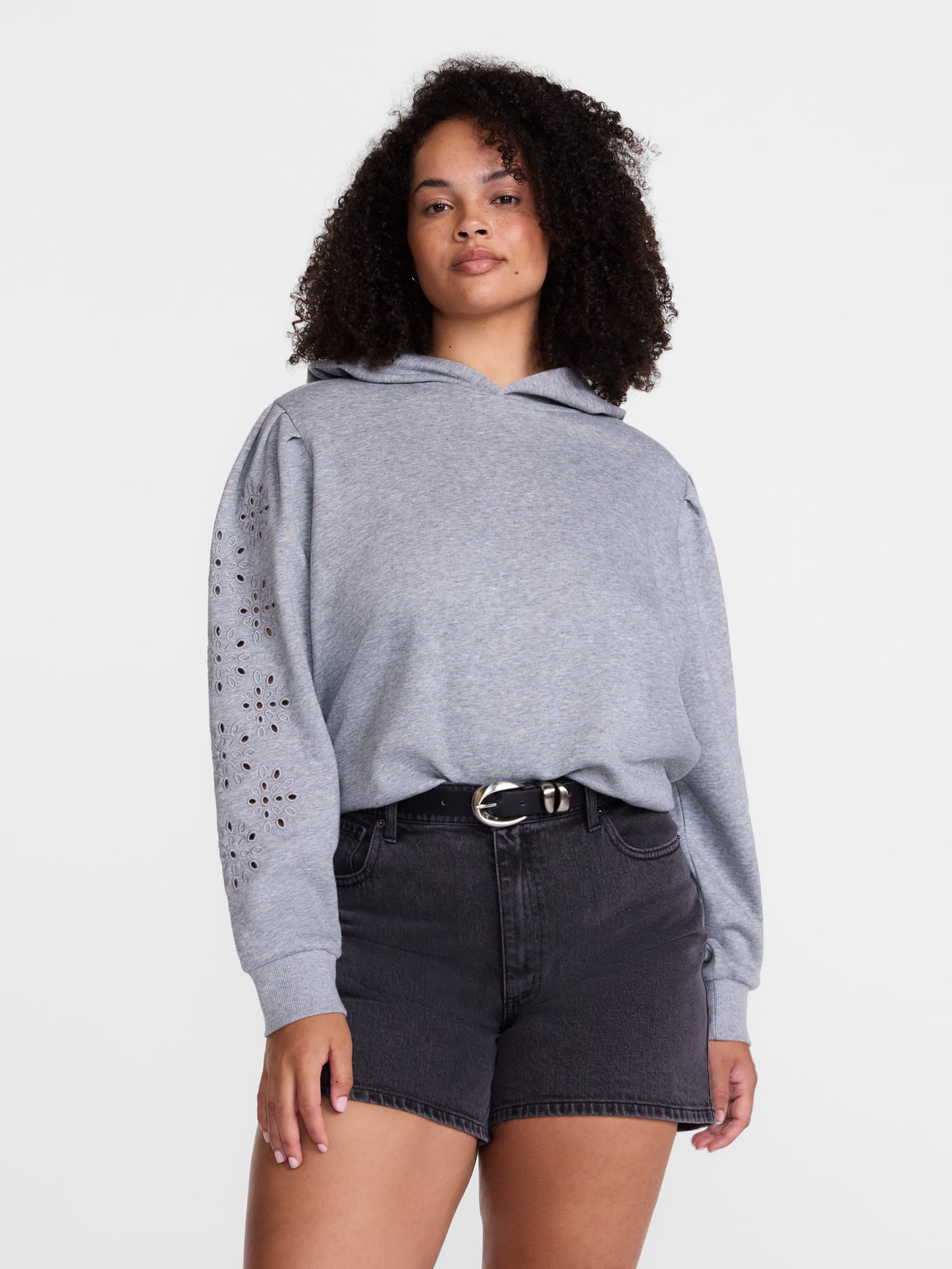Scenario Women's and Women's Plus Eyelet Hoodie with Long Sleeves, Sizes XS-4X