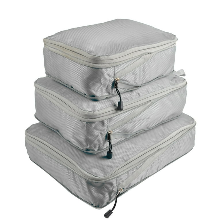 Compression Packing Cubes, Travel Packing Organizer Bags for Luggage /  Backpack - White, 3 Pack