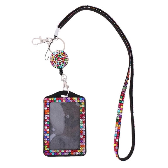 Wxqbjtam 1x Bling Rhinestone Lanyard with Retractable Reel Vertical ID Badge Holder Colorful