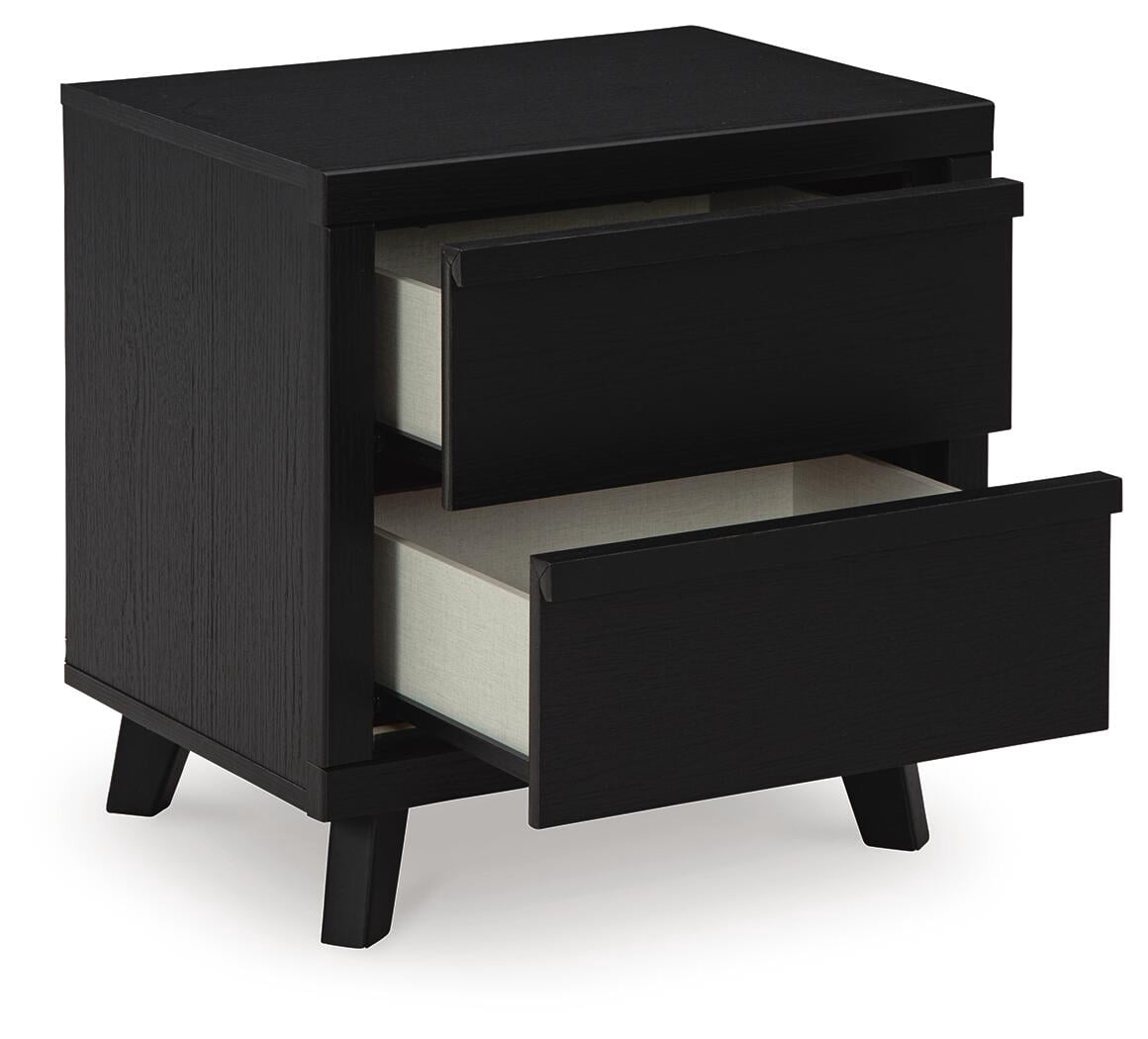Signature Design by Ashley Danziar Modern Black Nightstand with USB and Wireless Charging, 2 Drawer Bedside Table