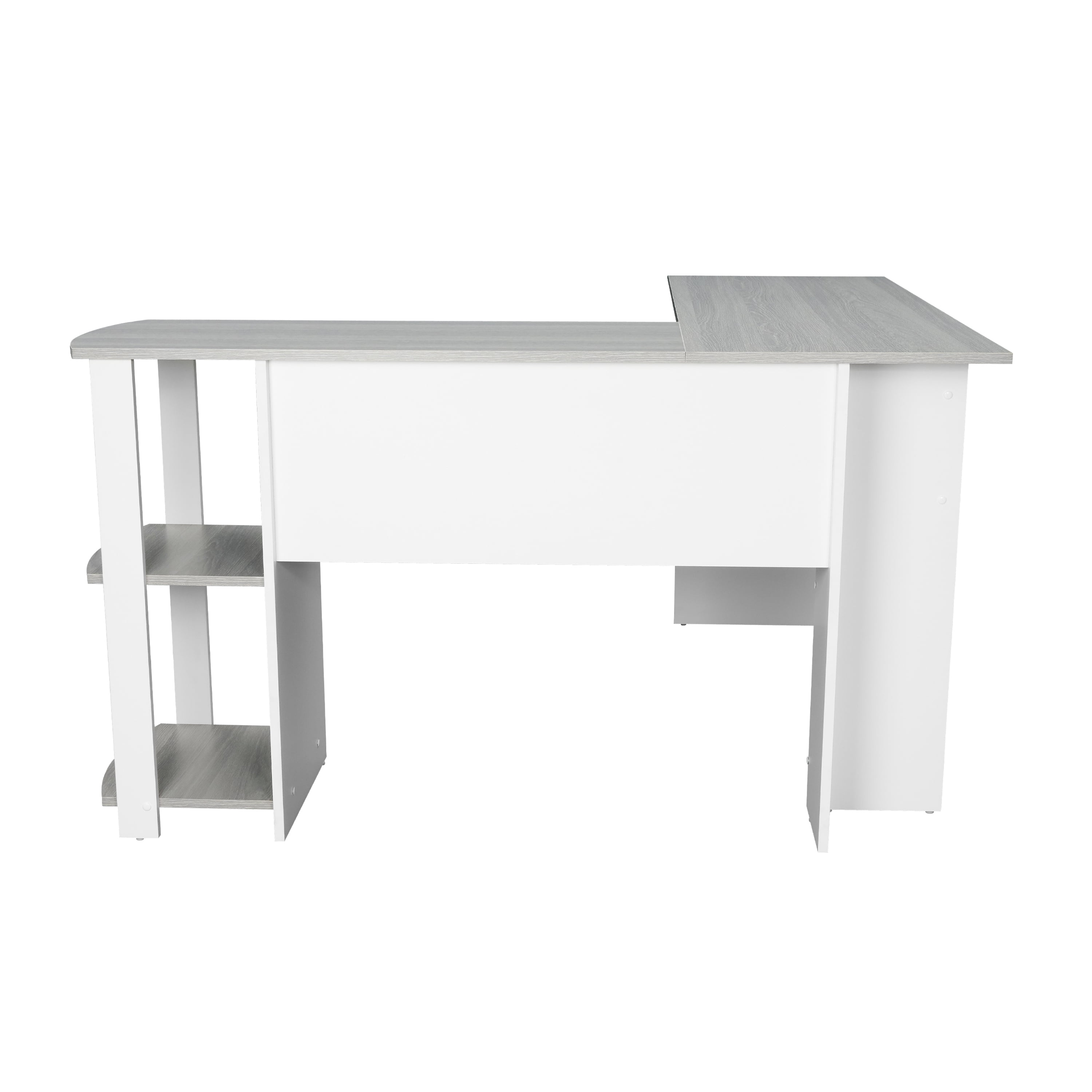Techni Mobili Modern L-Shaped Desk Side Grey with Shelves
