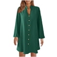 thumbnail image 2 of Diufon Summer Women's V Neck Long Sleeve Solid Color Flared Dress Button Front Mini Dresses, 2 of 7