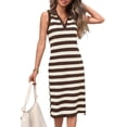 thumbnail image 2 of Sleeveless Women's Striped Summer Dress Casual Polo V Neck Slit Loose Fit T Shirt Midi Dresses, 2 of 7