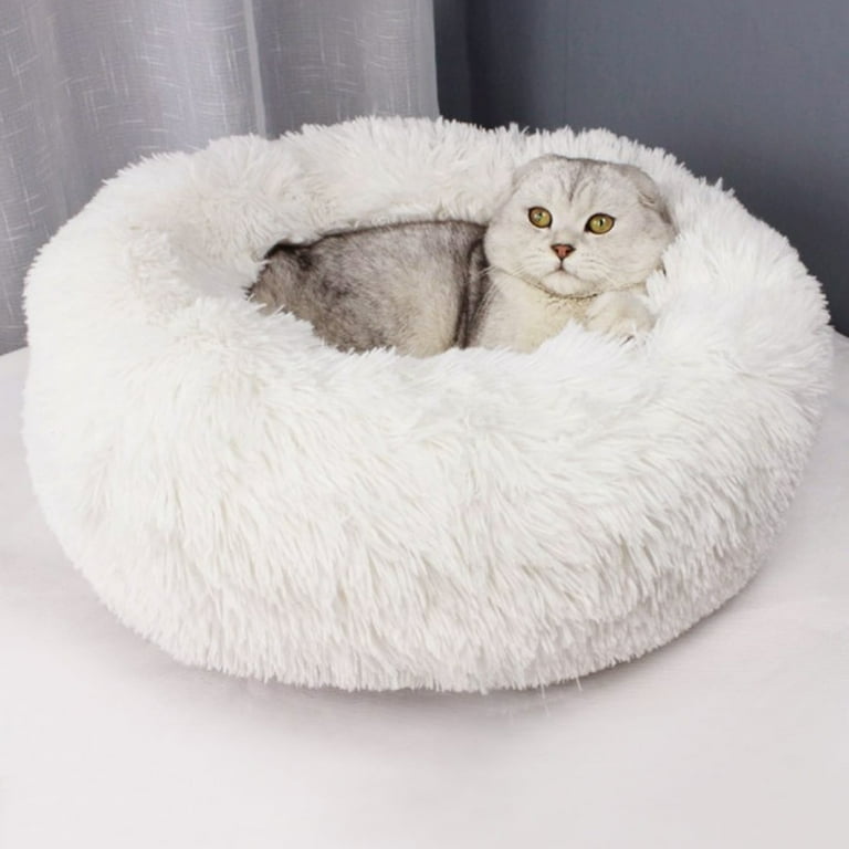 Multi-colour Faux Fur Fluffy Round Pet Bed For Dog Cat, Calming