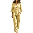 thumbnail image 2 of SELONE Dressy Matching Sets for Women Plus Size Plaid Henley Ruffle Blouse Wide Leg Long Pants Casual Workout Outfits, 2 of 7