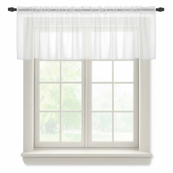 White Solid Semi Sheer Valance Curtains Color Voile Valances Curtain Rod Pocket Small Window Treatment for Kitchen Bathroom Cafe 54"x18"