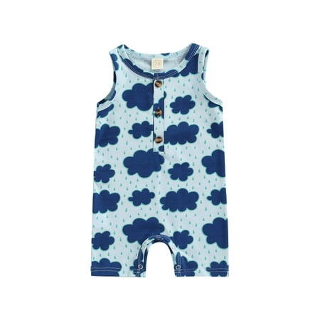 

Arvbitana Baby Boys Jumpsuit Cloud Print Sleeveless Vest Playsuit Summer Cotton One Piece Romper for Infant 0-18M