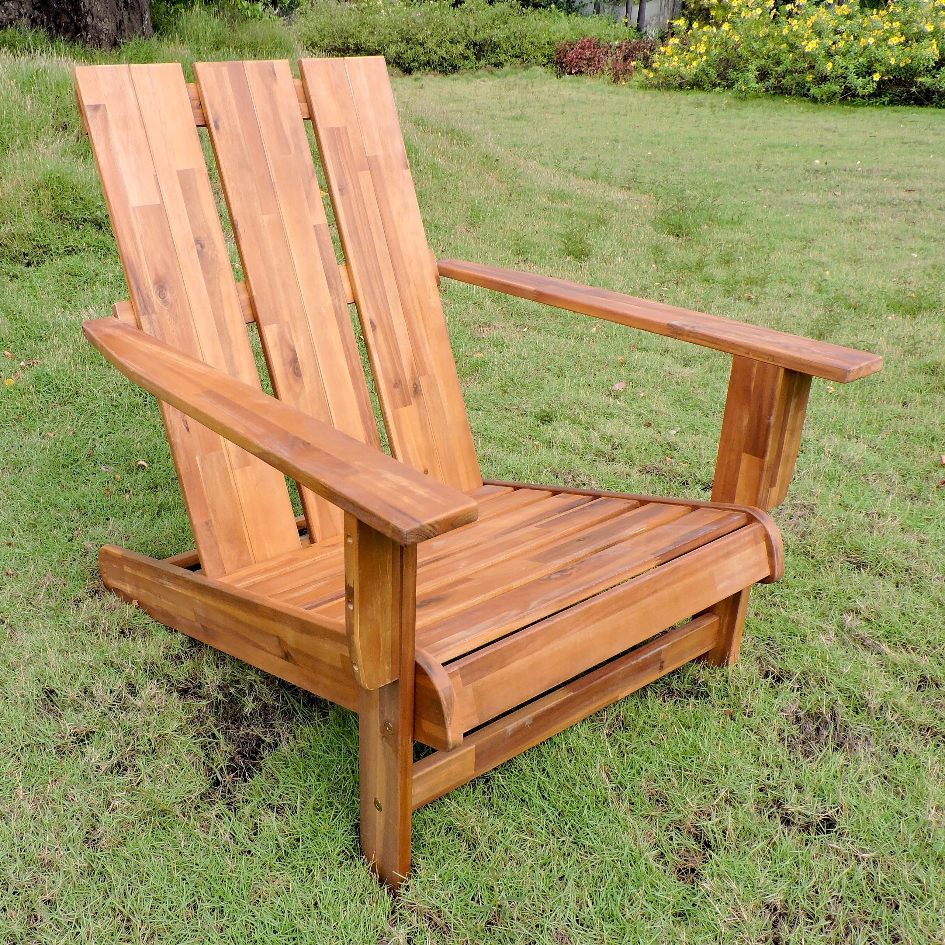 Royal Fiji Acacia Large Square Back Adirondack Chair with Antique Hand Scraped Finish - Rustic Brown