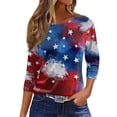 thumbnail image 2 of 250th Anniversary USA Shirts for Women 3/4 Sleeve Tshirts Casual American Flag Print Tops 4th of July Celebration Party Pullover Independence Day Patriotic Crew Neck Blouses Blue S, 2 of 5