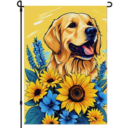 Dog Garden Flag for Outdoor for Porch Garden Patio Front Door Home  Colorful Cartoon Golden Retriever Versatile Chic Garden Flag  Puppy Stickers Cute Dog Face Garden Decoration 28x40 Inch