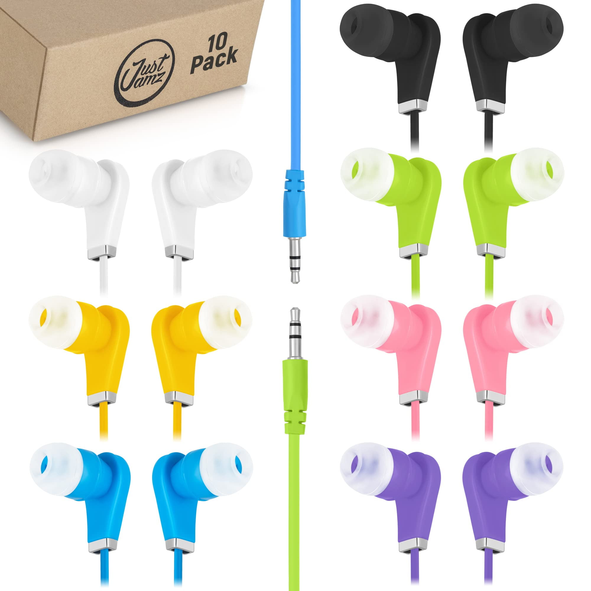 JustJamz Earbuds for Kids Corder Earbuds Kids Earbuds Wired Earbuds Wired Earbuds for Kids Ear Buds for School Earbuds Wired Wired Headphones for School Pack of 10 Bits Ear Buds Walmart