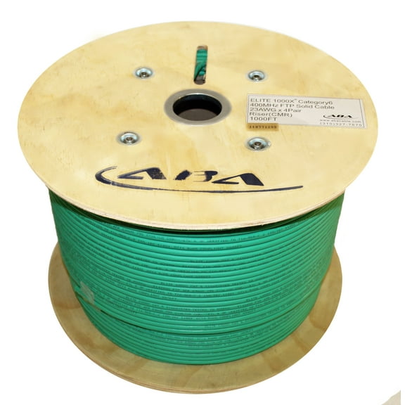 Infinity Cable CAT6 CMR Rated Shielded Solid FTP 100% Pure Copper, 1000ft. Bulk Cable Reel, Green