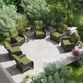 thumbnail image 3 of MeetLeisure 7 Piece Wicker Patio Furniture Set, 2 Swivel Rocker Chairs, 4 Rattan Armchairs, 1 Side Table, High Back, Deep Seating, Thick Cushions for Deck Porch, Green, 3 of 10