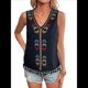 thumbnail image 3 of Camiseta Sin Mangas Informal con Cuello en V, Bordada y Estampado Gráfico para Mujer, Estilo Bohemio, con Dobladillo con Borlas. Negro S, 3 of 9
