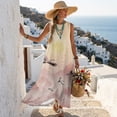 thumbnail image 5 of Jiueut Watercolor Mountain Crane Bird Print Casual Maxi Dress for Women, Sleeveless Summer Long Dress, Linen Look Flowy Dresses with Pockets, Loose Fit Crewneck Vacation Resort Wear, M, 5 of 7