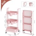 thumbnail image 6 of 3 Tier Foldable Rolling Cart, Metal Utility Cart with Lockable Wheels, Folding Storage Trolley for Living Room, Kitchen, Bathroom, Bedroom and Office, Pink, 6 of 13