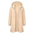 thumbnail image 5 of Thousandth Ladies Mid Length Zip Hoodie Long Coat Casual Drawstring Hood Sweatshirt Loose Fit Warm Outer Jacket for Fall Winter, 5 of 5