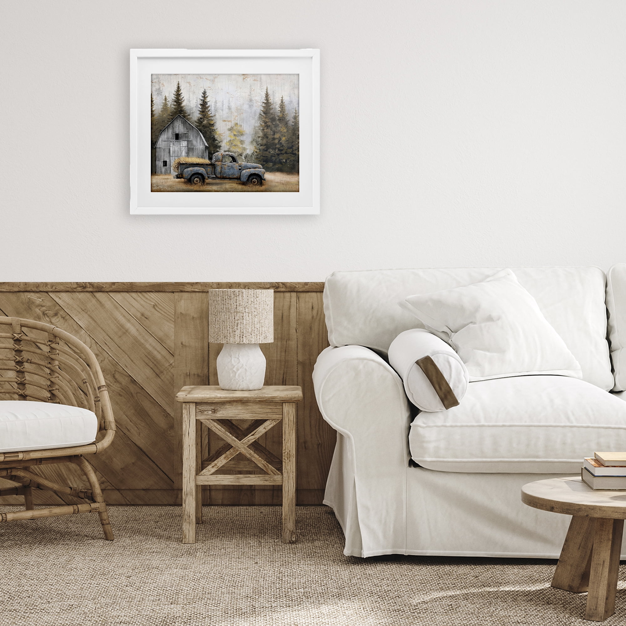 Stupell Industries Autumn Barn & Pine Forest White Framed Print Under Glass, design by Imagine It Images