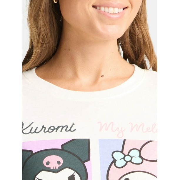 My Melody and Kuromi Women's Graphic Tee with Short Sleeves, Sizes