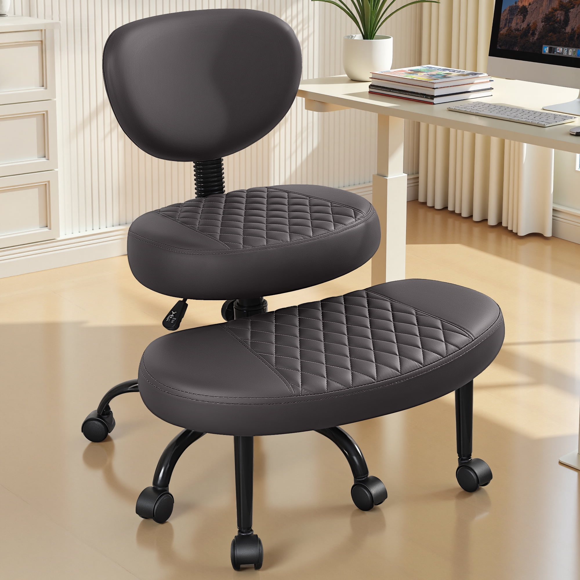 COOLHUT Cross Leg Office Chair, Adult ADHD Office Chair, Height Adjustable Yoga Office Chair, Meditation Chair with Lumbar Support, Home Office Kneeling Chair, Brown