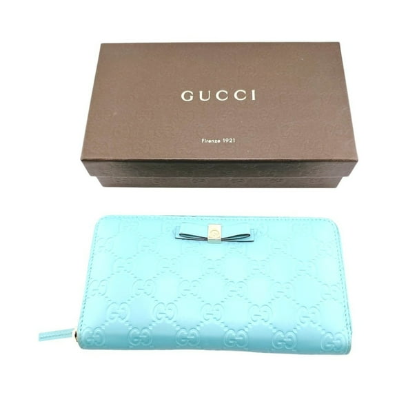 Pre-Owned GUCCI Long Wallet Round Guccissima GG Leather 388680 Light Blue (Good)