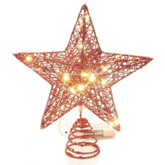 Christmas Tree Star Topper with Lights, Glittering Christmas Tree Decoration Ornaments with 20 LEDs, 8x10 inch, Red