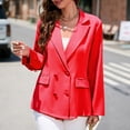thumbnail image 2 of Women Suit Jacket Turn Down Collar Double Breasted Pure Color with Pockets Long Sleeves Casual Office Suit Jacket Red L, 2 of 7