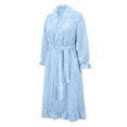 thumbnail image 5 of Women's Lace Trim Plush Fleece Maxi Robe, Elegant Collar Long Sleeve Bathrobe, Soft Warm Nightgown, Cozy Winter Loungewear, Delicate Trim Sleepwear Sky Blue XXL, 5 of 10