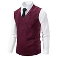 thumbnail image 4 of XUNKUSGA Sweater Vest Men Lightweight V Neck Sleeveless Sweaters for Men Casual Cable Knitted Men's Sweaters Pullover Slim Fit Mens Vest L-2XL Red, 4 of 5