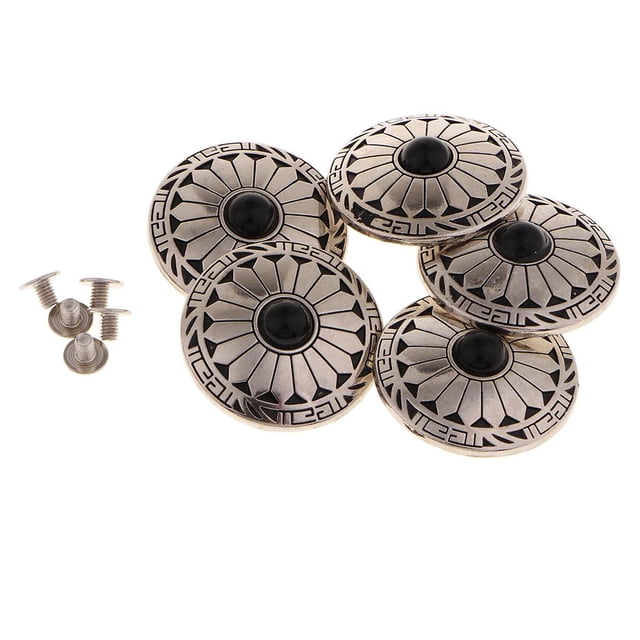 veasfak 5pcs Round Floral Turquoise Buttons Screw Back For Bag Wallet Saddle Black