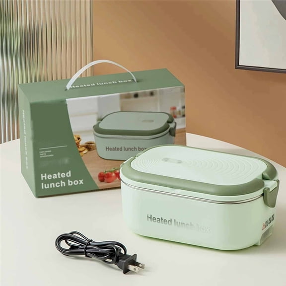 Cordless Electric Lunch Box, Heated Lunch Box Battery Powered with Automatic Scheduled Heating with Removable Tray Divider, Dishwasher Safe, for Hot Meals Anywhere, Green
