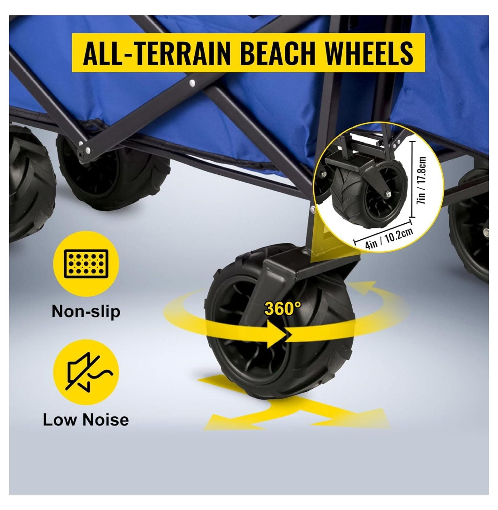 Collapsible Wagon with Canopy, 220lbs Foldable Wagon, Beach Wagon Cart with Big Wheels and Canopy with Adjustable Push Pulling Handles