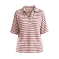 thumbnail image 6 of CBASIHI Womens Striped Waffle Knit T Shirts- Collared Loose Fit Summer Casual Trendy Short Sleeve Polo Shirts Pink Size M, 6 of 6