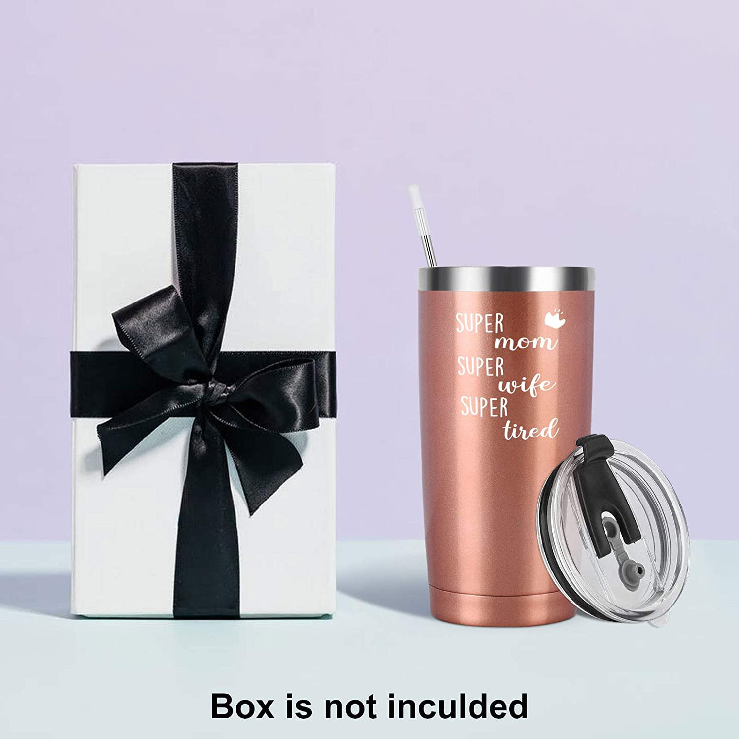 Super Mom Super Wife Super Tired Funny Stainless Steel Insulated Travel Tumbler for Mom Mama with 2 Lids and Straws 20 Oz, Mint Gingprous Mother's Day Birthday Gift for Mom Mother Mommy