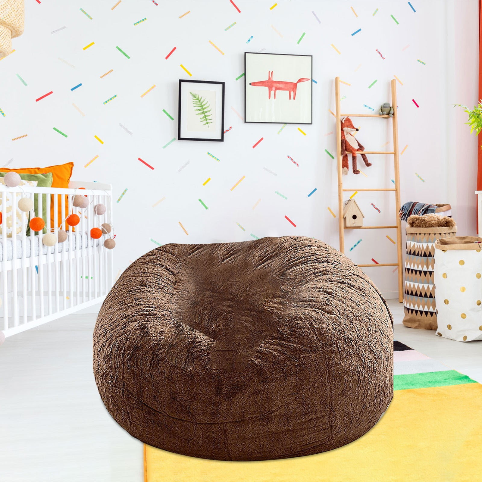 RoamHome Giant Fur Bean Bag Chair Cover for Kids Adults, (No Filler) Living Room Furniture Big Round Soft Fluffy Faux Fur Beanbag Lazy Sofa Bed Cover (Black,59x29.5in)