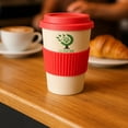 thumbnail image 4 of Domore set 4 vasos cafeteros 500 ml rojo fibra de bambú reutilizables con tapa, 4 of 5