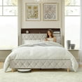 thumbnail image 2 of 62" LED Upholstered Bed Frame Queen with Charging Station Velvet Storage Headboard Motion-Sensing Night Lignt, Cream, 2 of 7